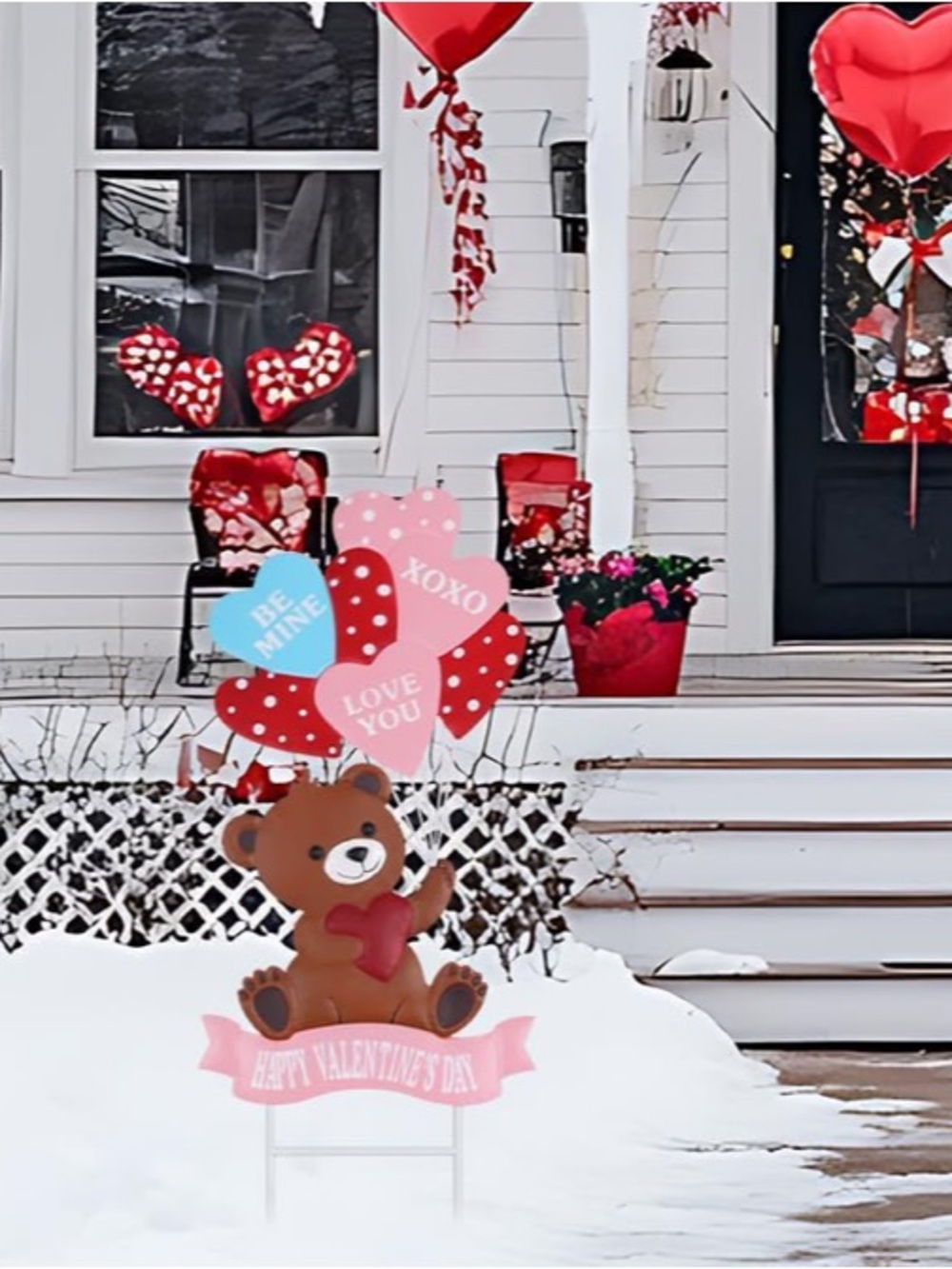 Valentine's Day Bear Yard Stake - Pink & Red Heart Balloons - Picture 5 of 7